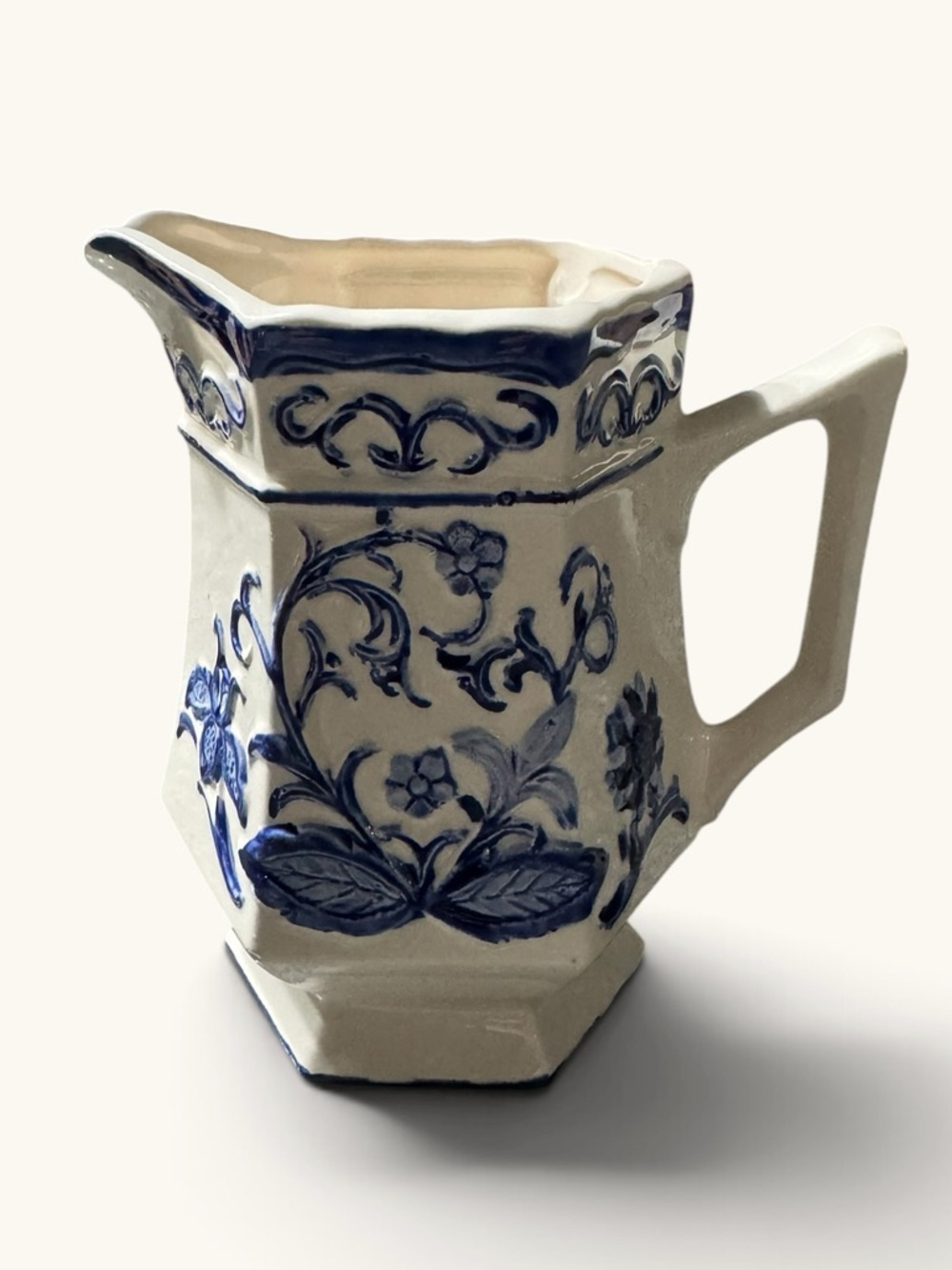 Blue and White Floral Ceramic Creamer- Home Art